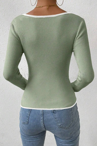 Tops casuales de cuello en V con contraste de colores sólidos para uso diario (5 colores)