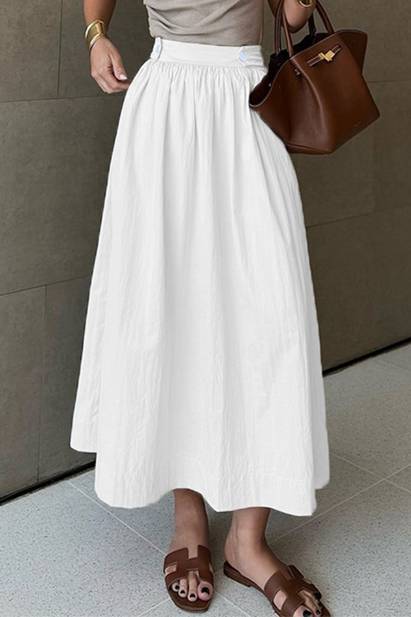 Casual Daily Pocket Buttons Loose High Waist Type A Bottoms