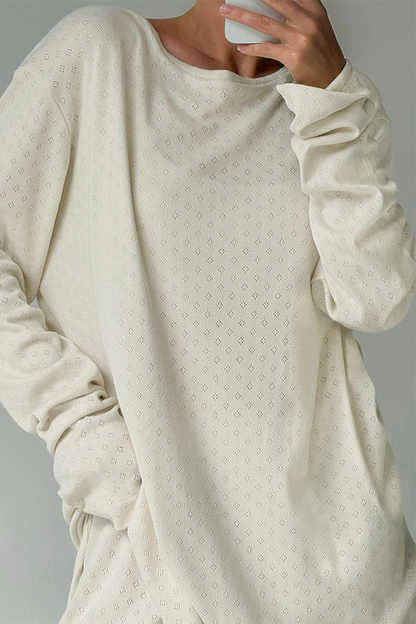 Conjunto informal de dos piezas con cuello redondo y manga larga (3 colores)