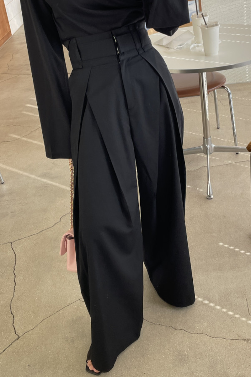 Pantalones casuales holgados de cintura alta con bolsillos y pierna ancha