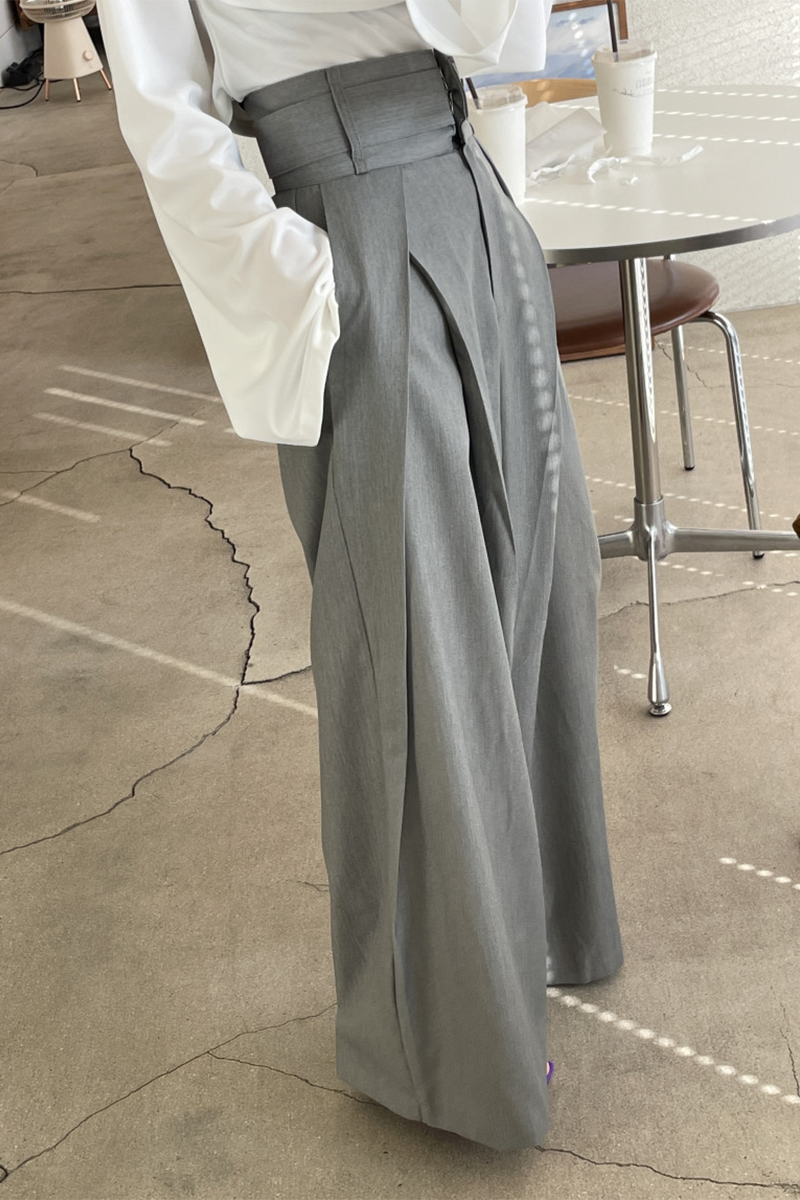 Pantalones casuales holgados de cintura alta con bolsillos y pierna ancha