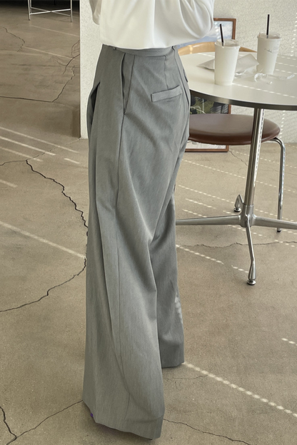 Pantalones casuales holgados de cintura alta con bolsillos y pierna ancha