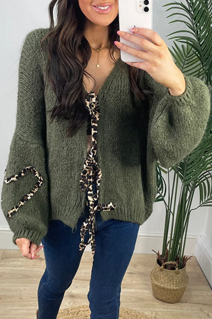 Prenda exterior informal de leopardo con cordones y cuello en V (7 colores)
