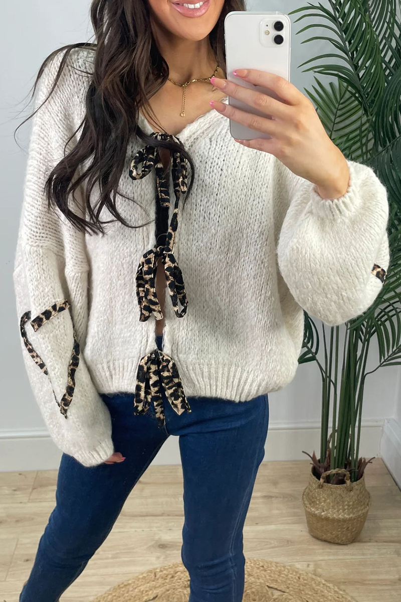 Prenda exterior informal de leopardo con cordones y cuello en V (7 colores)