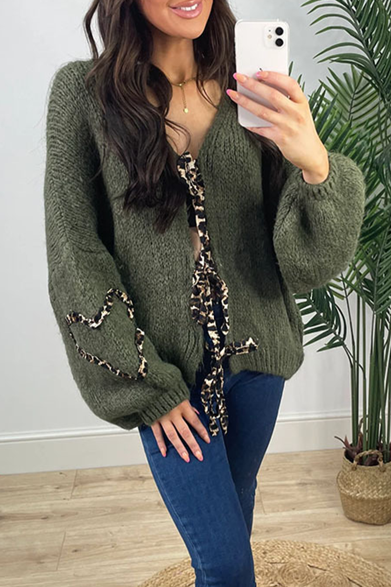 Prenda exterior informal de leopardo con cordones y cuello en V (7 colores)