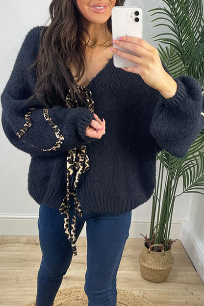 Prenda exterior informal de leopardo con cordones y cuello en V (7 colores)