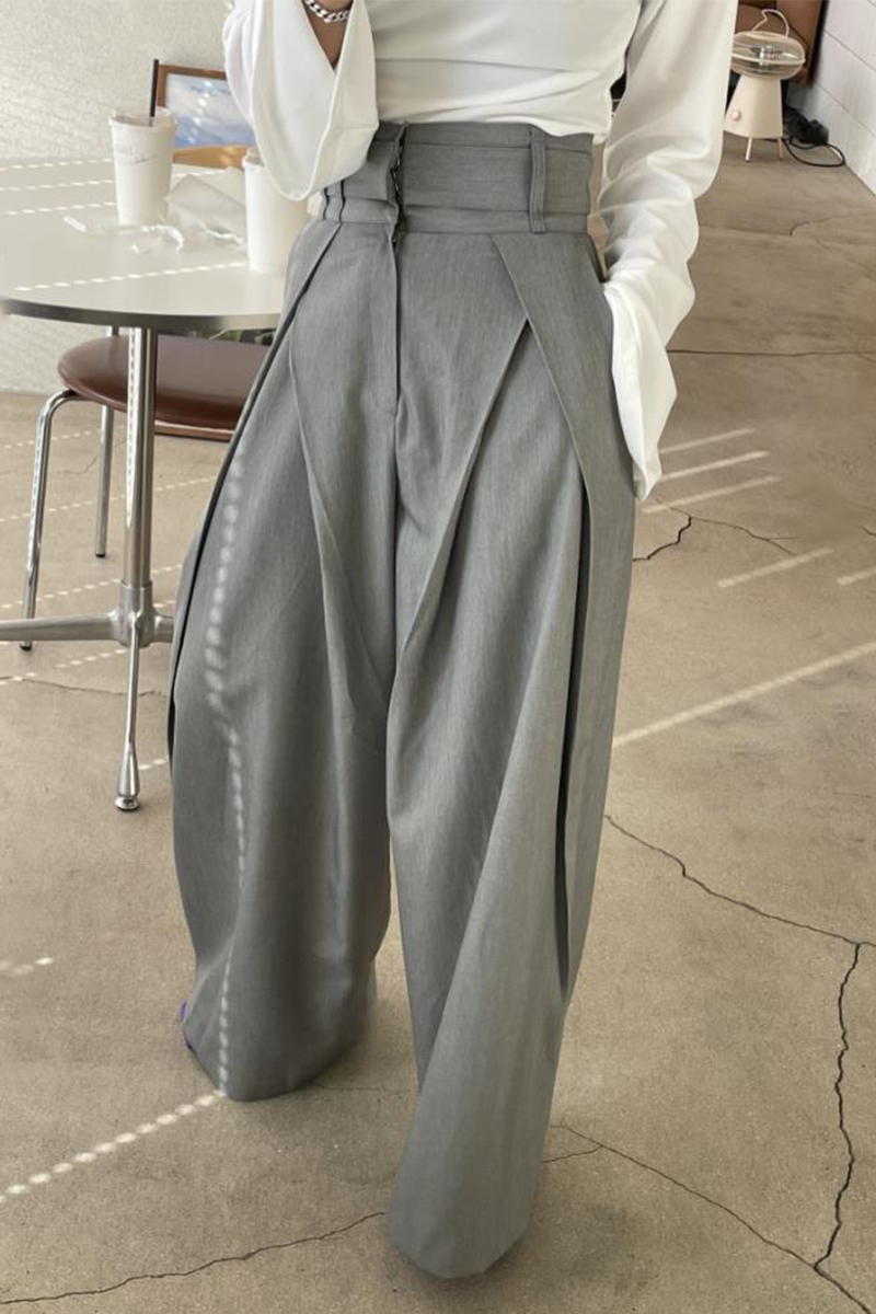 Pantalones casuales holgados de cintura alta con bolsillos y pierna ancha