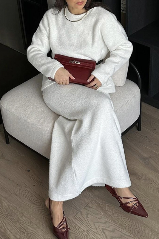 Conjunto elegante de dos piezas con cuello redondo y manga larga para uso diario (5 colores)