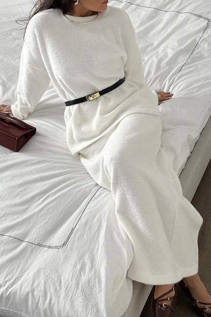 Conjunto elegante de dos piezas con cuello redondo y manga larga para uso diario (5 colores)