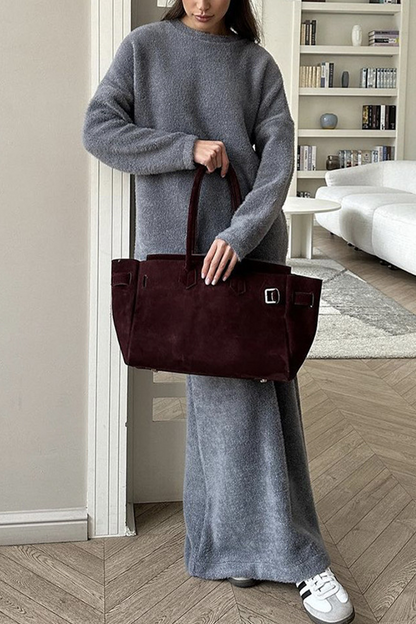 Conjunto elegante de dos piezas con cuello redondo y manga larga para uso diario (5 colores)