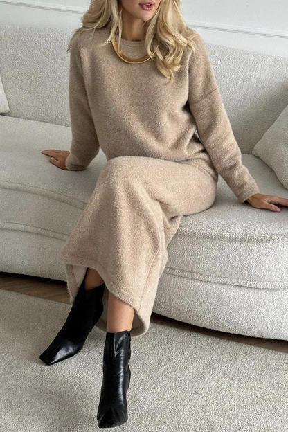 Conjunto elegante de dos piezas con cuello redondo y manga larga para uso diario (5 colores)