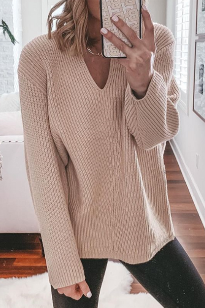 Suéteres casuales de cuello en V con tejido liso (5 colores)