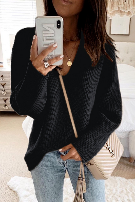 Suéteres casuales de cuello en V con tejido liso (5 colores)