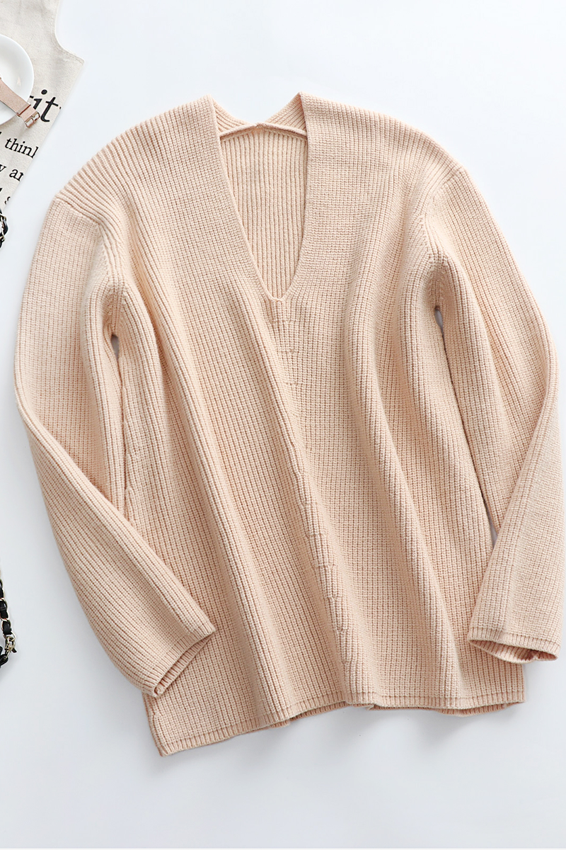 Suéteres casuales de cuello en V con tejido liso (5 colores)