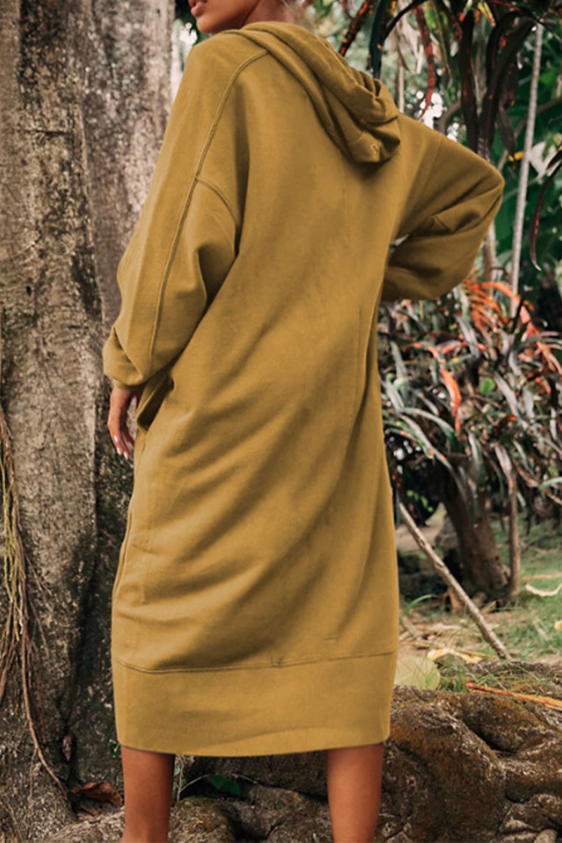 Vestidos casuales de manga larga con capucha y abertura en el bolsillo para uso diario (4 colores)