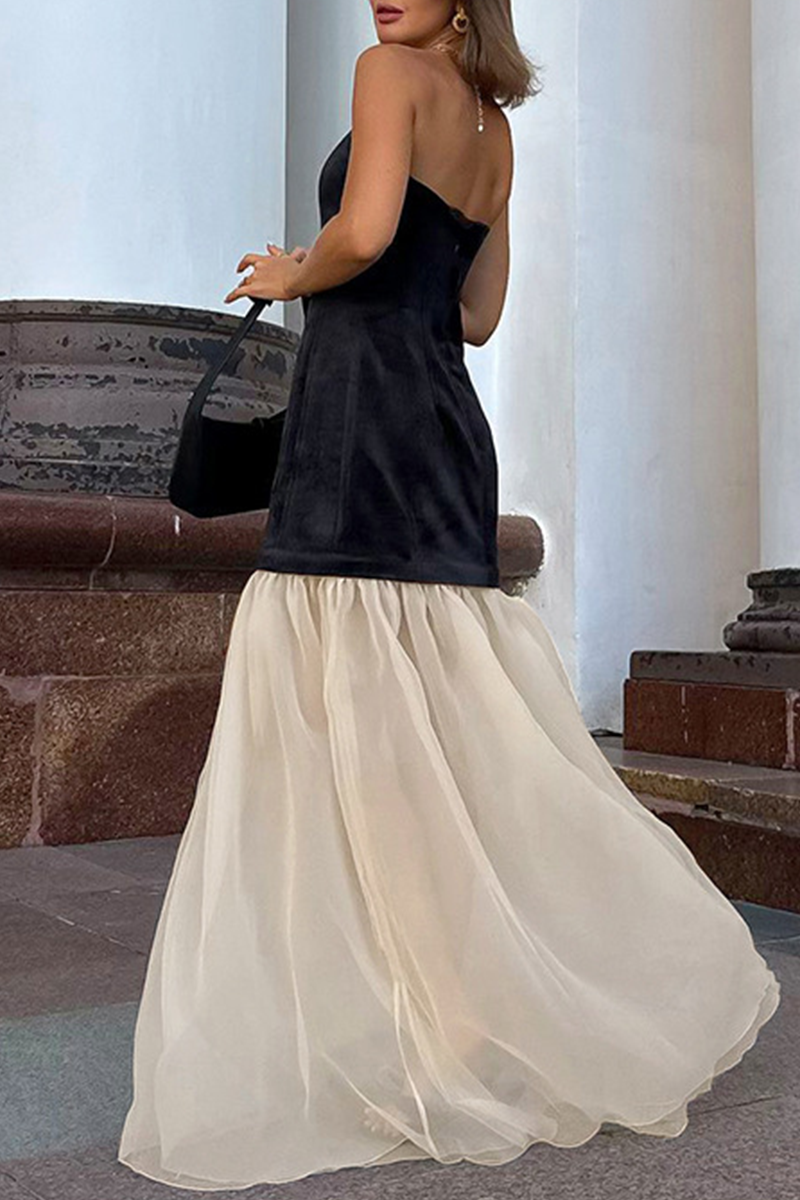 Vestidos sexys sin tirantes con contraste de malla