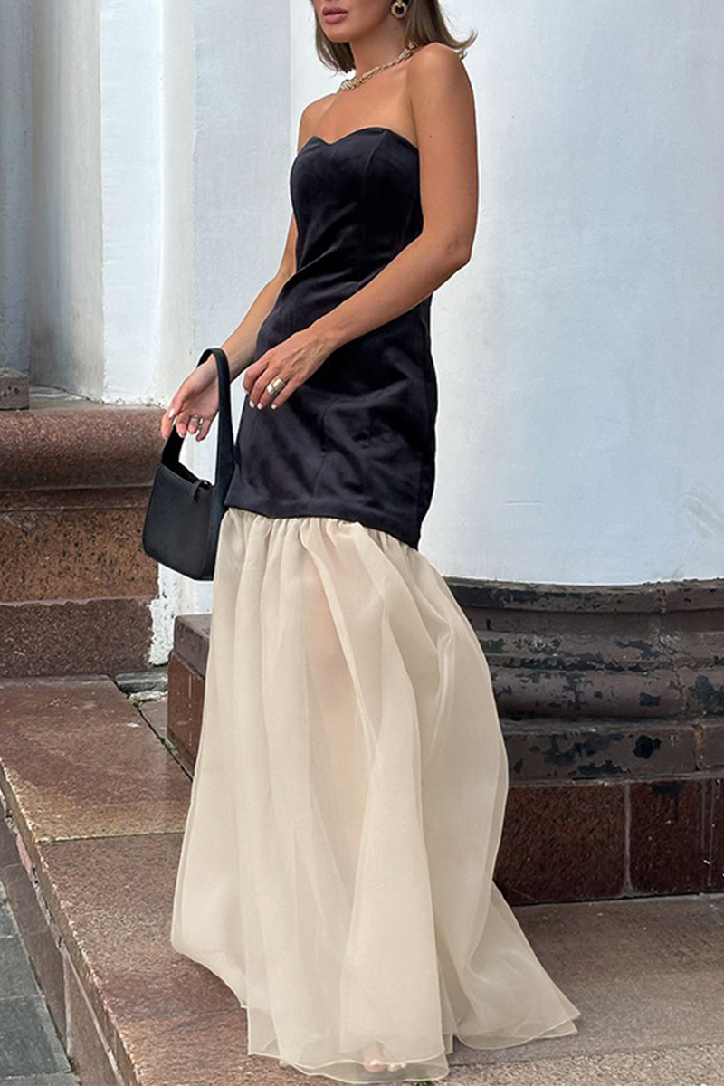Vestidos sexys sin tirantes con contraste de malla