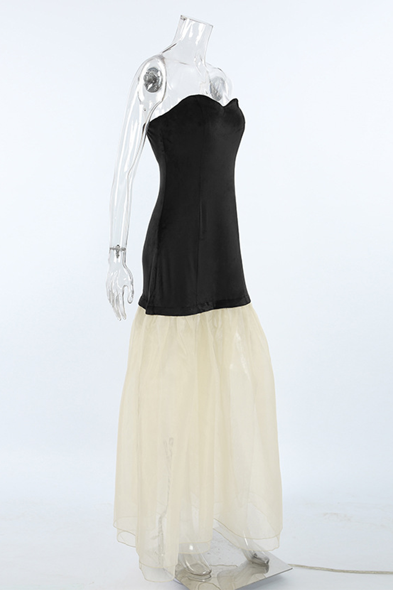 Vestidos sexys sin tirantes con contraste de malla