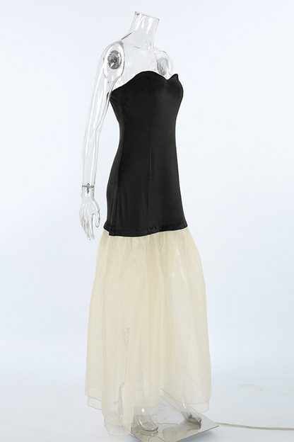 Vestidos sexys sin tirantes con contraste de malla