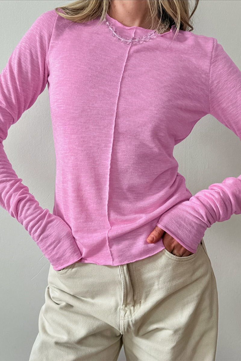 Tops casuales de cuello redondo con parches de color sólido (3 colores)