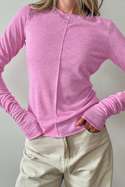 Tops casuales de cuello redondo con parches de color sólido (3 colores)