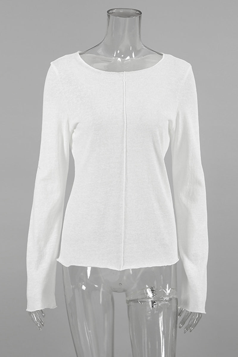 Tops casuales de cuello redondo con parches de color sólido (3 colores)