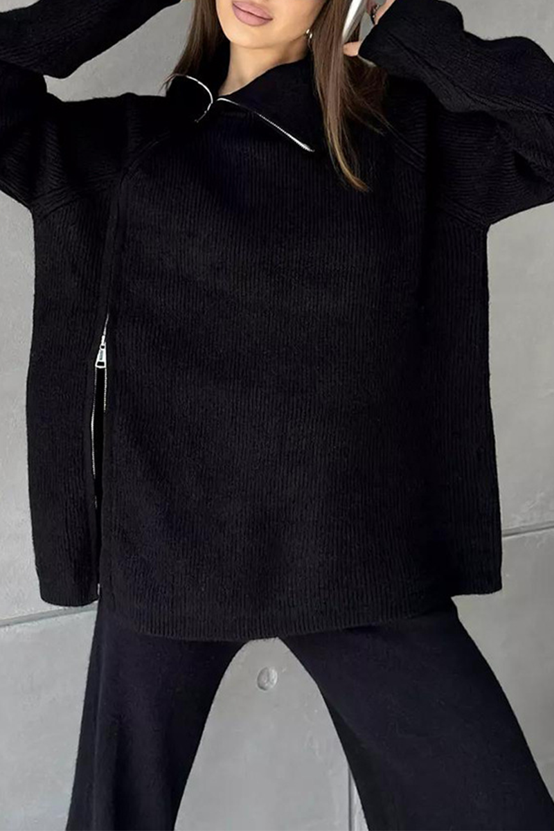 Conjunto informal de dos piezas con cuello con cremallera y manga larga para uso diario (6 colores)