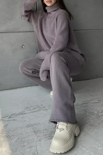 Conjunto informal de dos piezas con cuello con cremallera y manga larga para uso diario (6 colores)