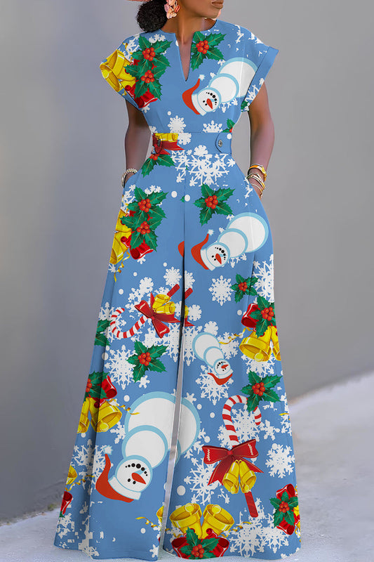 Casual Print Basic V Neck Regular Jumpsuits(3 Colors)