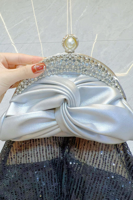 Celebrities Solid Color Ruched Rhinestone Decor Bags(5 Colors)