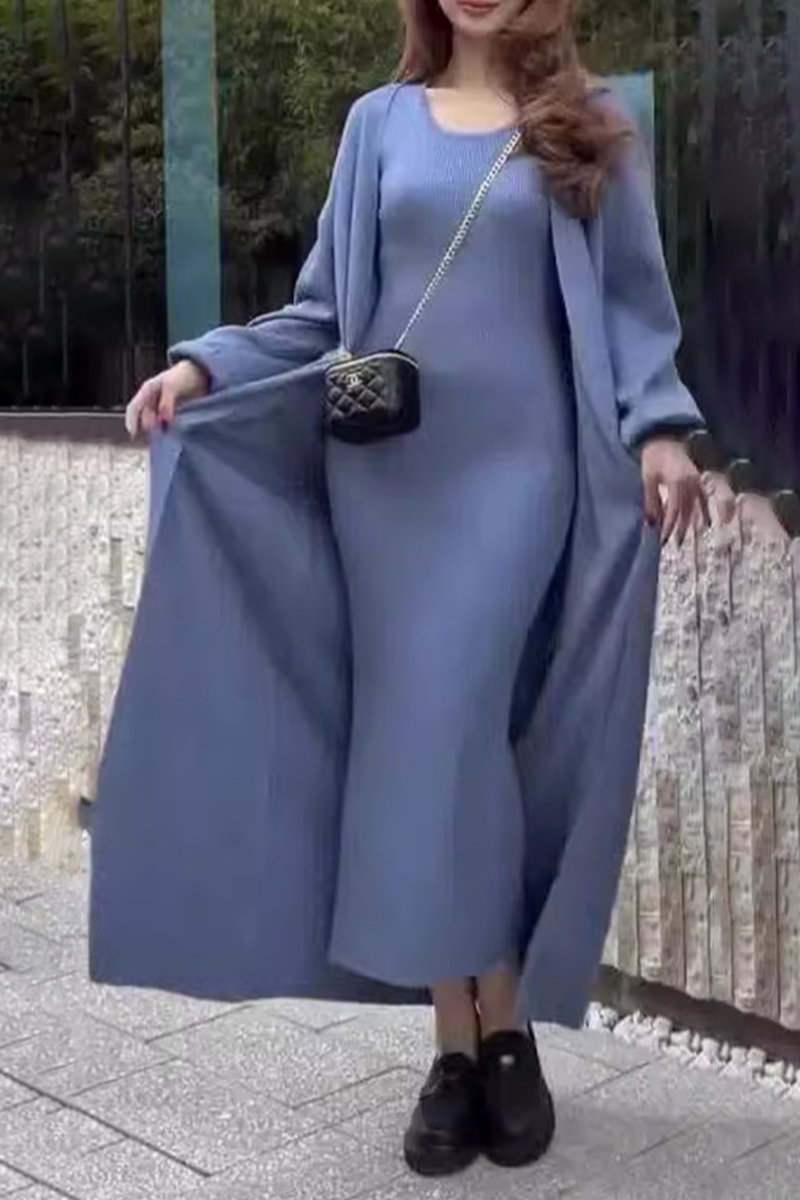 Conjunto informal de dos piezas con cuello redondo y manga larga (11 colores)