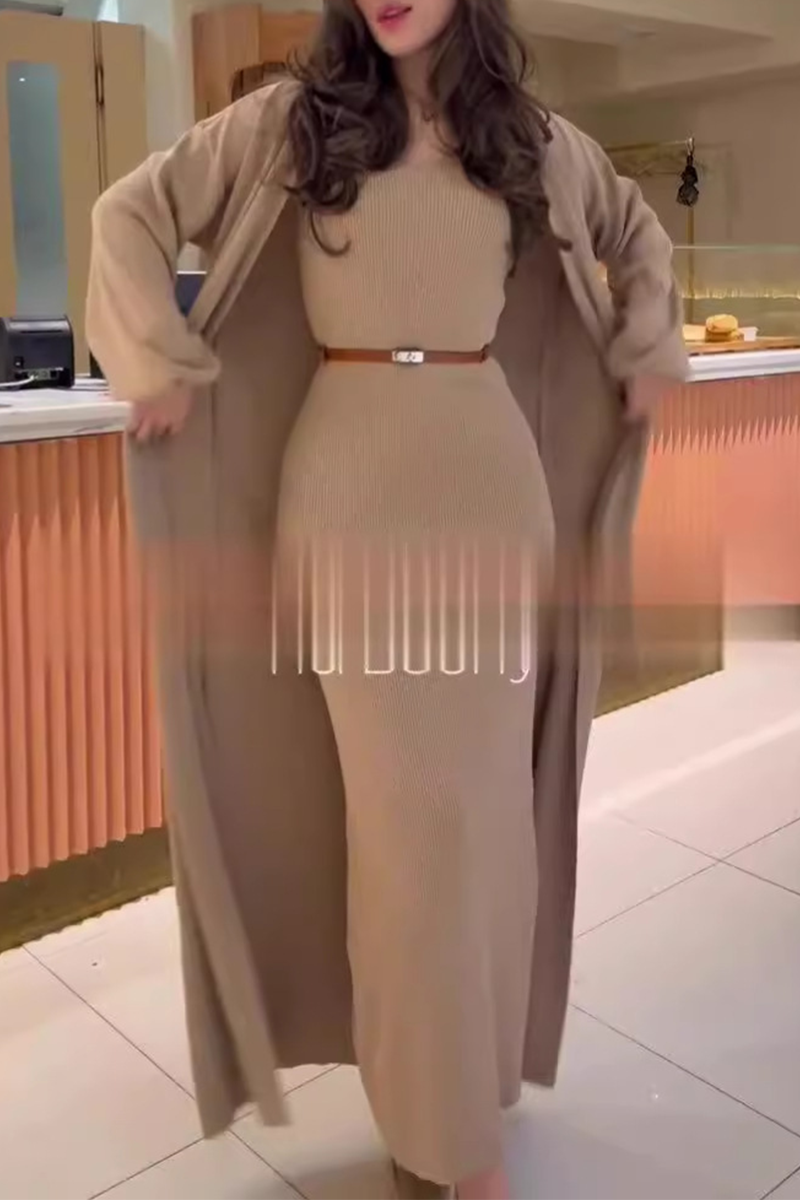 Conjunto informal de dos piezas con cuello redondo y manga larga (11 colores)
