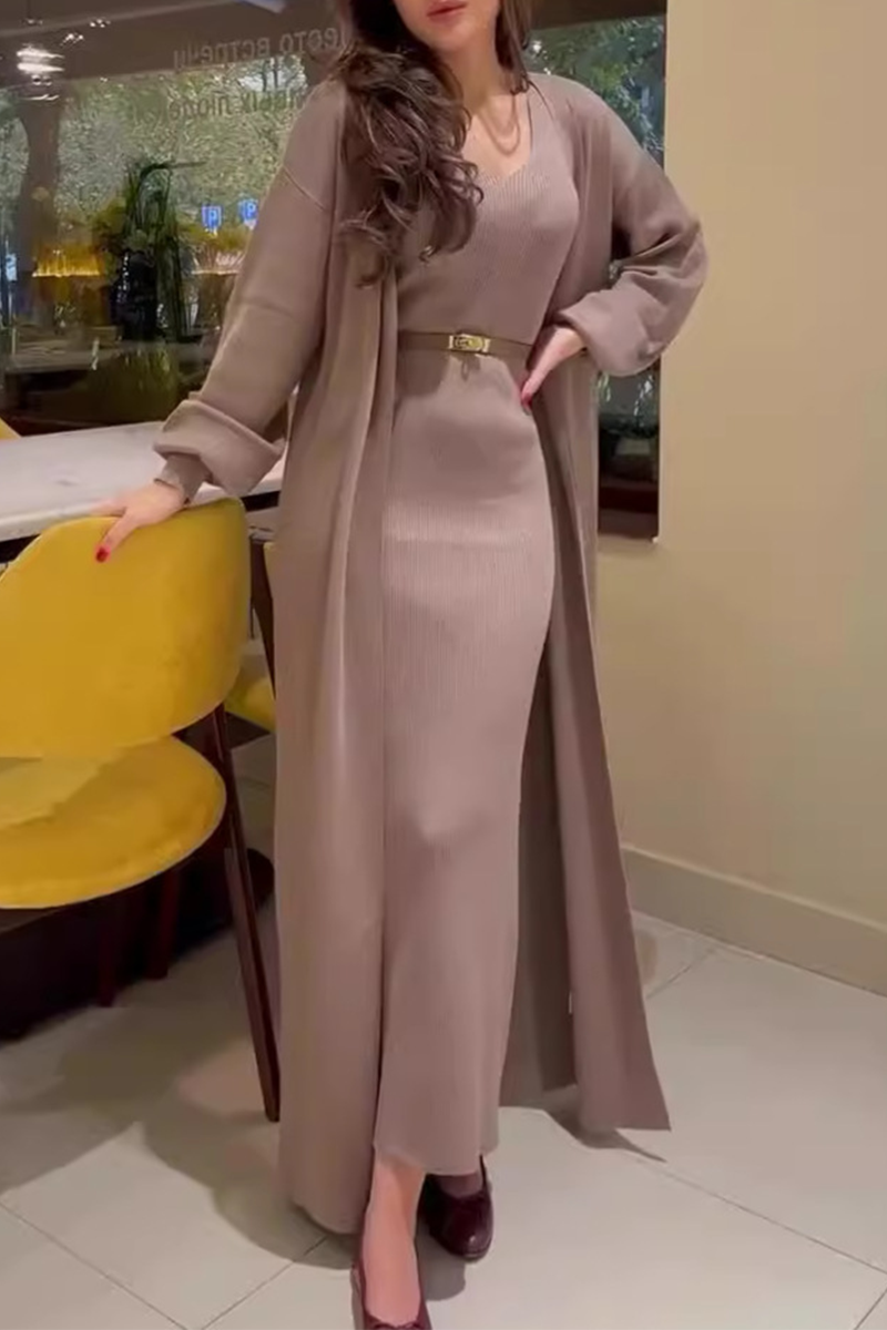 Conjunto informal de dos piezas con cuello redondo y manga larga (11 colores)