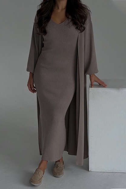 Conjunto informal de dos piezas con cuello redondo y manga larga (11 colores)