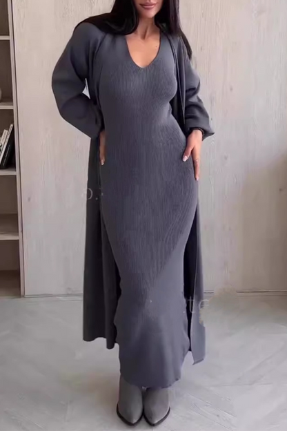 Conjunto informal de dos piezas con cuello redondo y manga larga (11 colores)