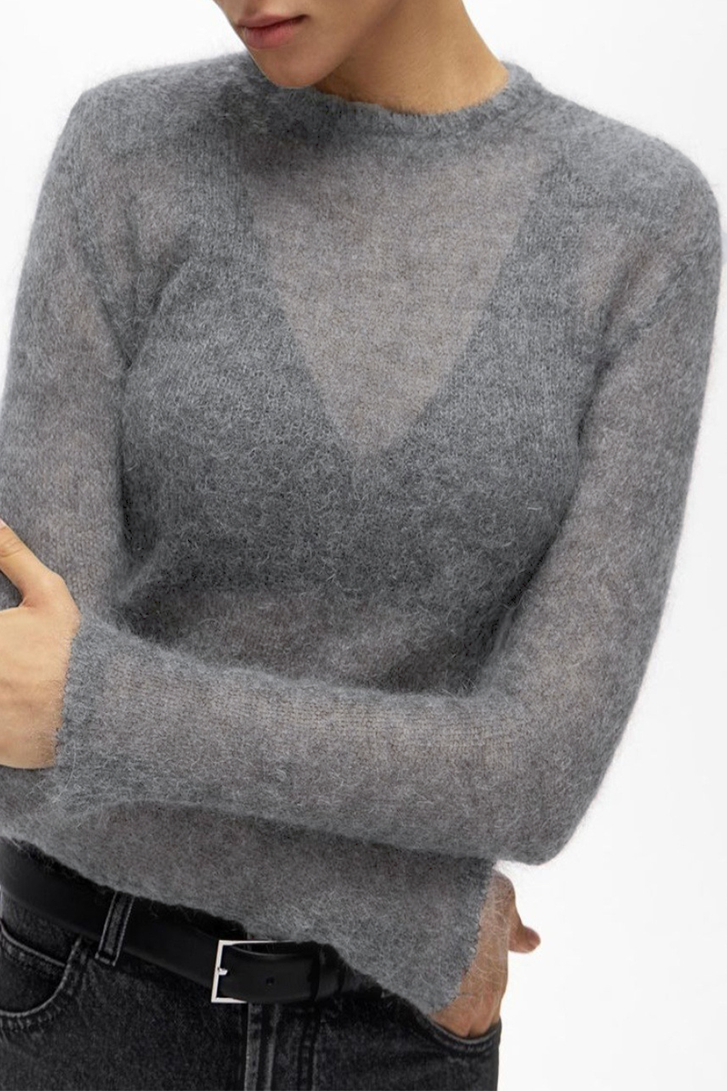 Tops casuales de color sólido transparente con cuello redondo (3 colores)