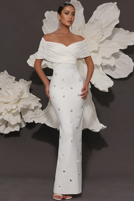 Oonan White Strapless Mesh Midi Dress