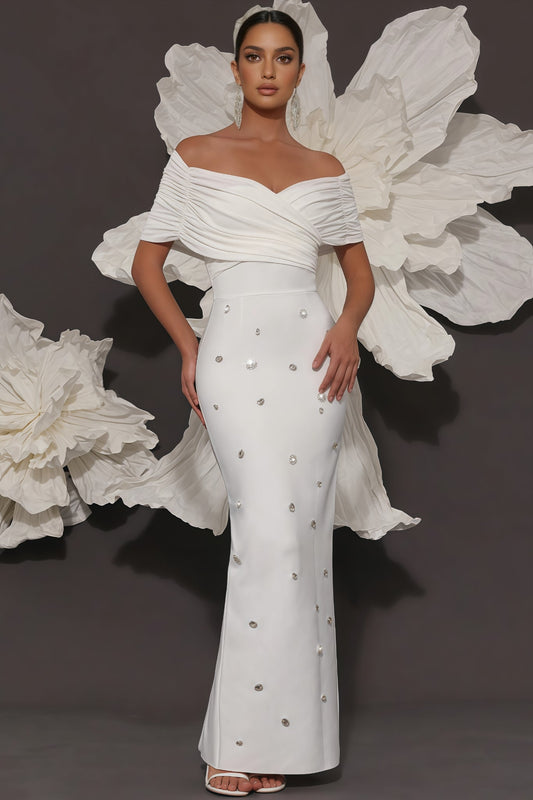 Oonan White Strapless Mesh Midi Dress