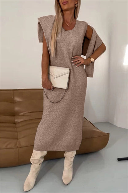 Conjunto informal básico de cuello alto y manga larga de dos piezas (6 colores)