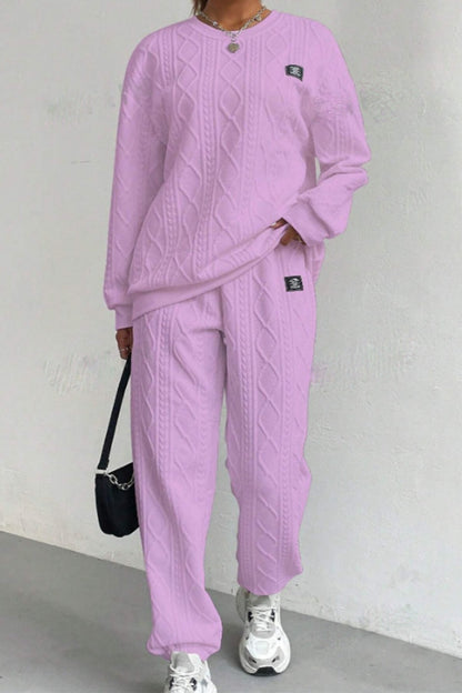 Conjunto informal básico de dos piezas con cuello redondo y manga larga (7 colores)