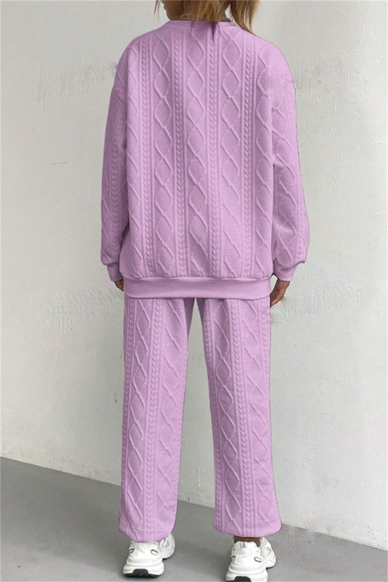 Conjunto informal básico de dos piezas con cuello redondo y manga larga (7 colores)