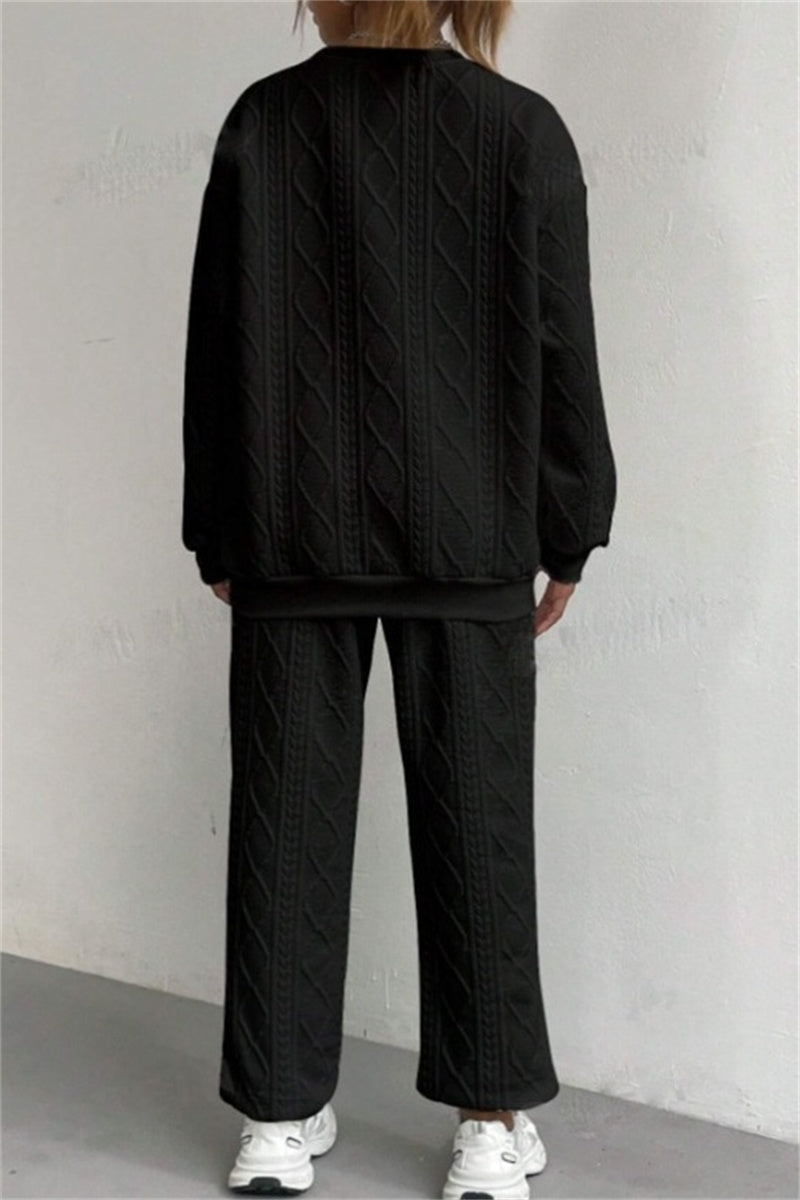 Conjunto informal básico de dos piezas con cuello redondo y manga larga (7 colores)