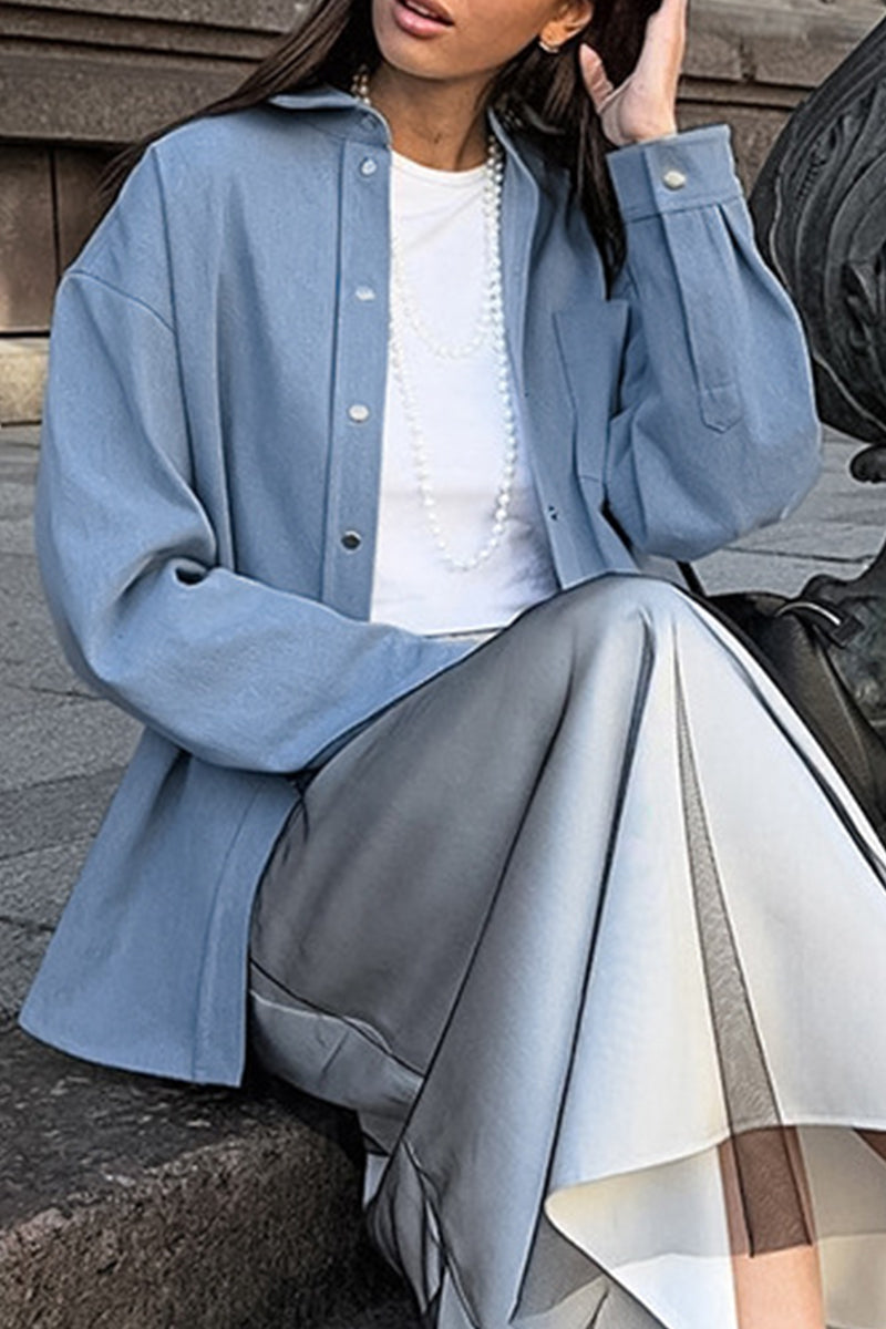 Blusas casuales de cuello vuelto con botones para uso diario