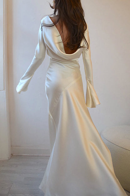 Vestidos largos sexys con escote redondo y abertura en la espalda (4 colores)