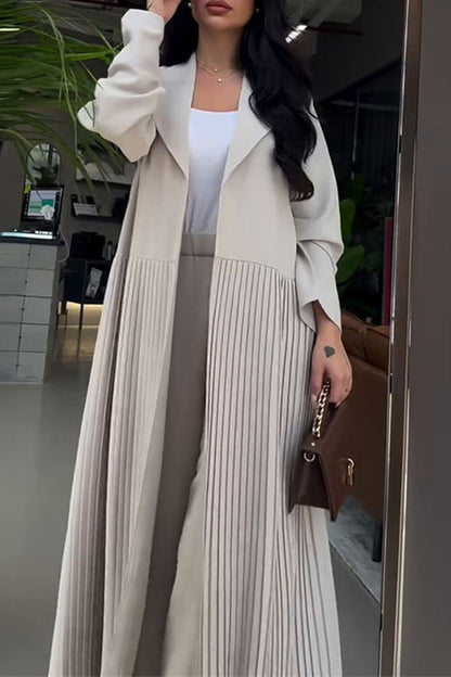 Conjunto informal de dos piezas con cuello vuelto, plisado y manga larga (4 colores)