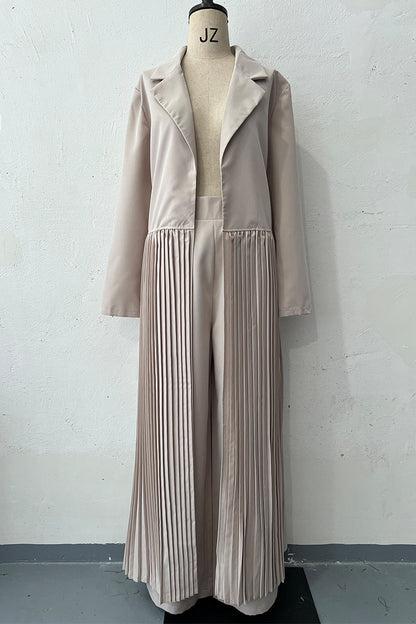 Conjunto informal de dos piezas con cuello vuelto, plisado y manga larga (4 colores)