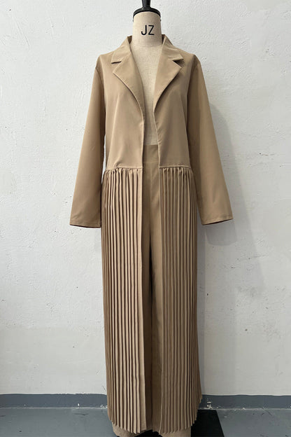Conjunto informal de dos piezas con cuello vuelto, plisado y manga larga (4 colores)