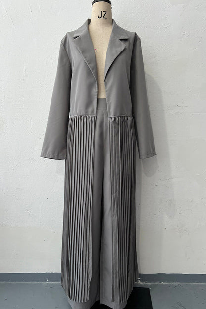 Conjunto informal de dos piezas con cuello vuelto, plisado y manga larga (4 colores)