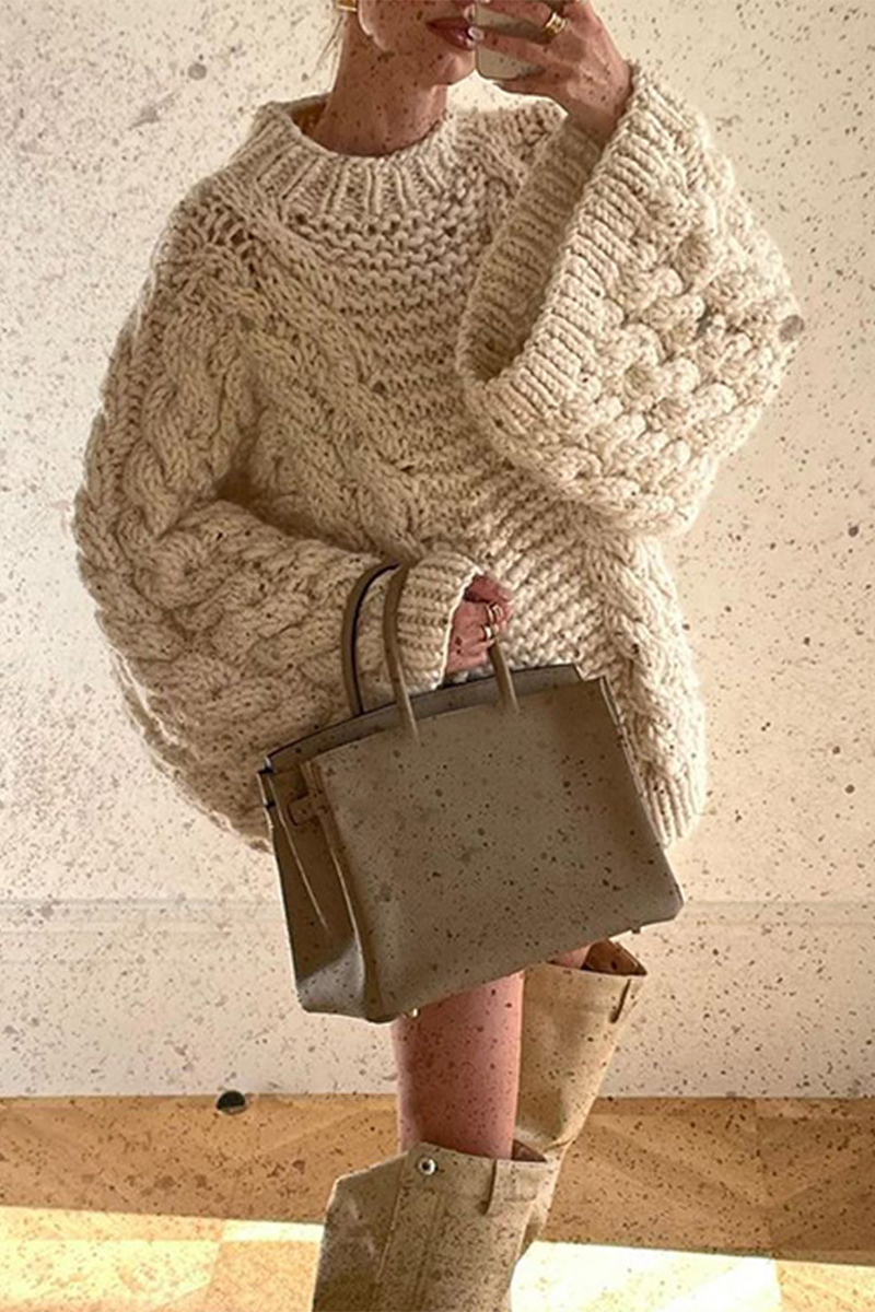 Suéteres casuales de cuello redondo con tejido liso (3 colores)