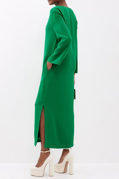 Vestidos largos casuales de color sólido con abertura y escote en V